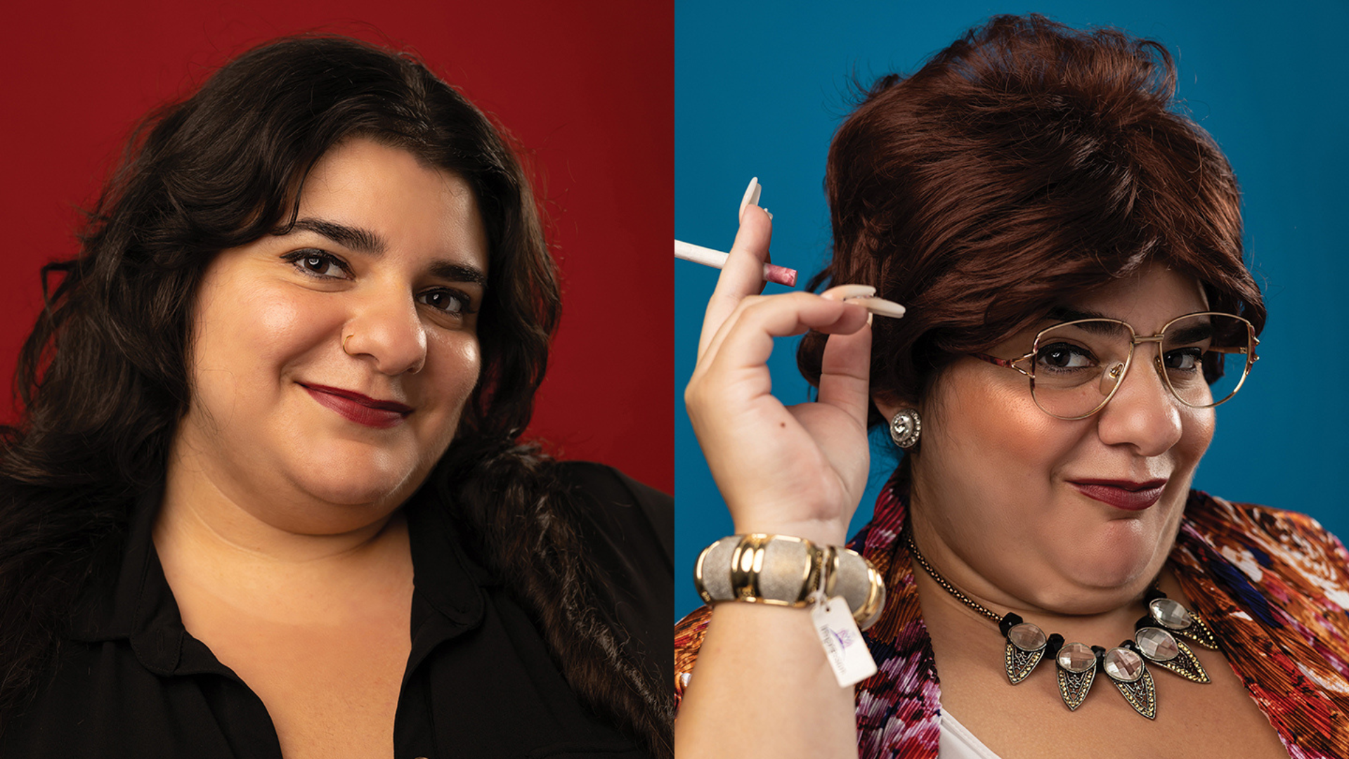 Comedian Mary Basmadjian (left) and her alter ego Vartoush Tota (right) has over 64,000 Instagram followers. 