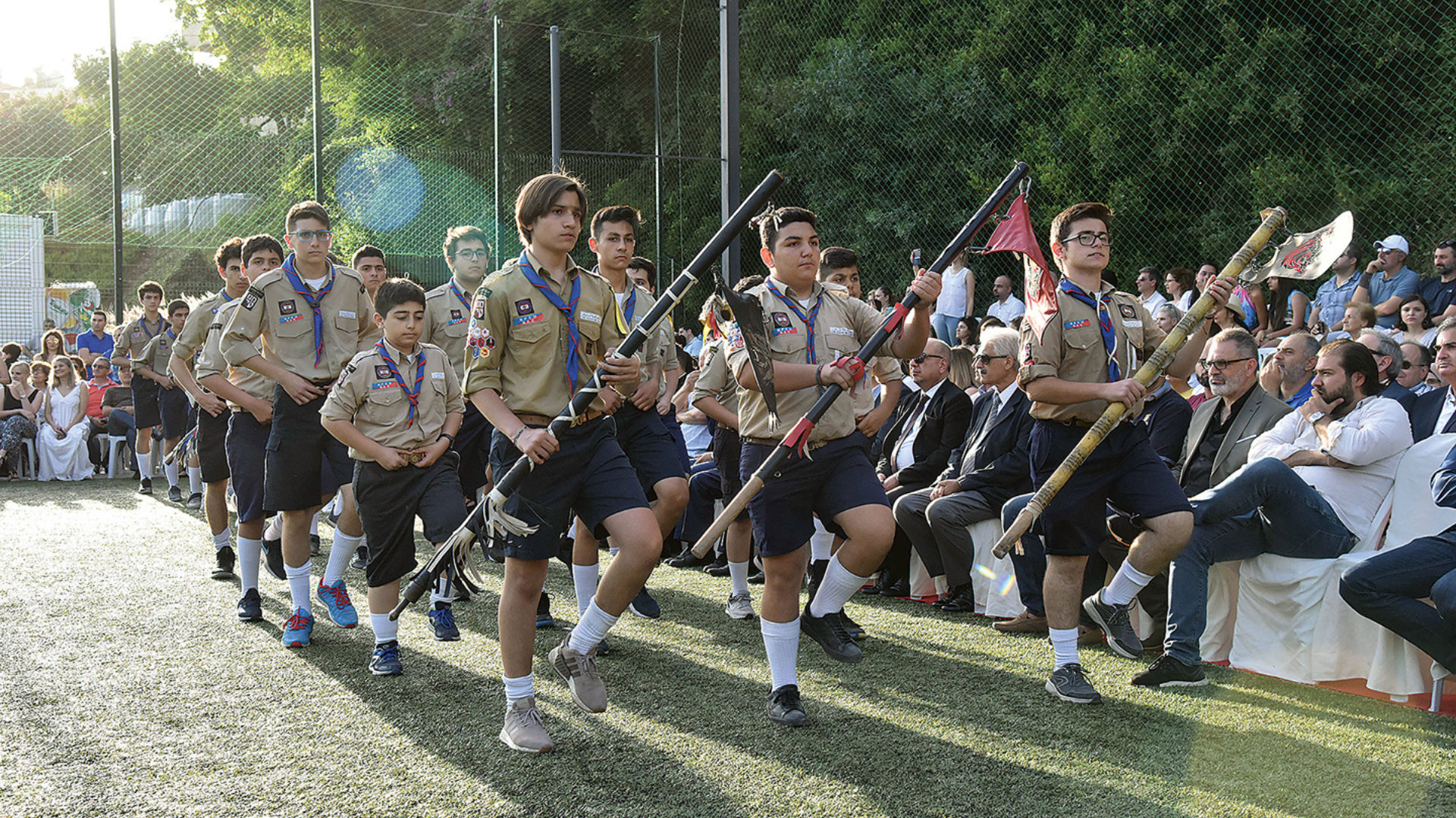 The AYA Antranik Antelias Scouts of Lebanon marching in sync at the 2019 Youth Festival.