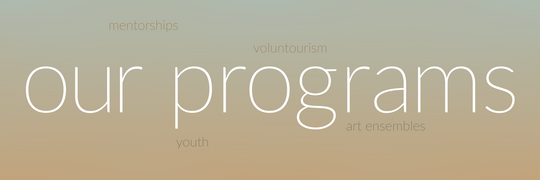 Subtle gradient from soft moss to a muted marigold with the word our programs in the middle.  Words representing types of programs are sitting in the back ground.